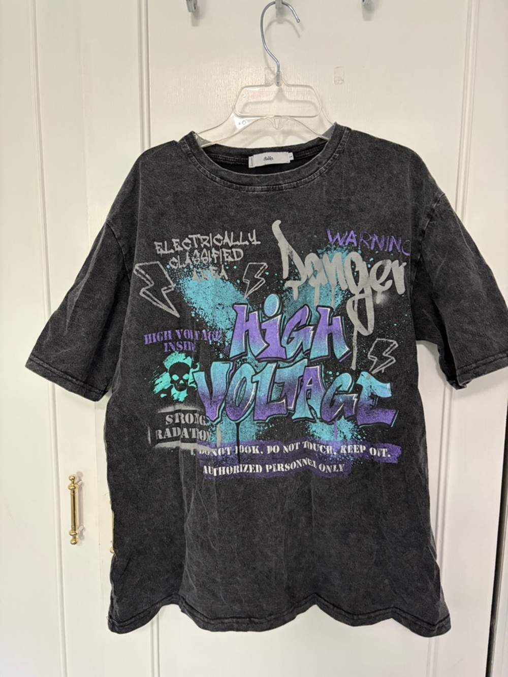 Adika “High Voltage” T Shirt Women’s Acid Wash Cotton Street Wear